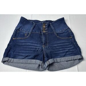 Boho Chic Dark Wash Denim Shorts Juniors 5 Cuffed Stretch Casual Festival Indie